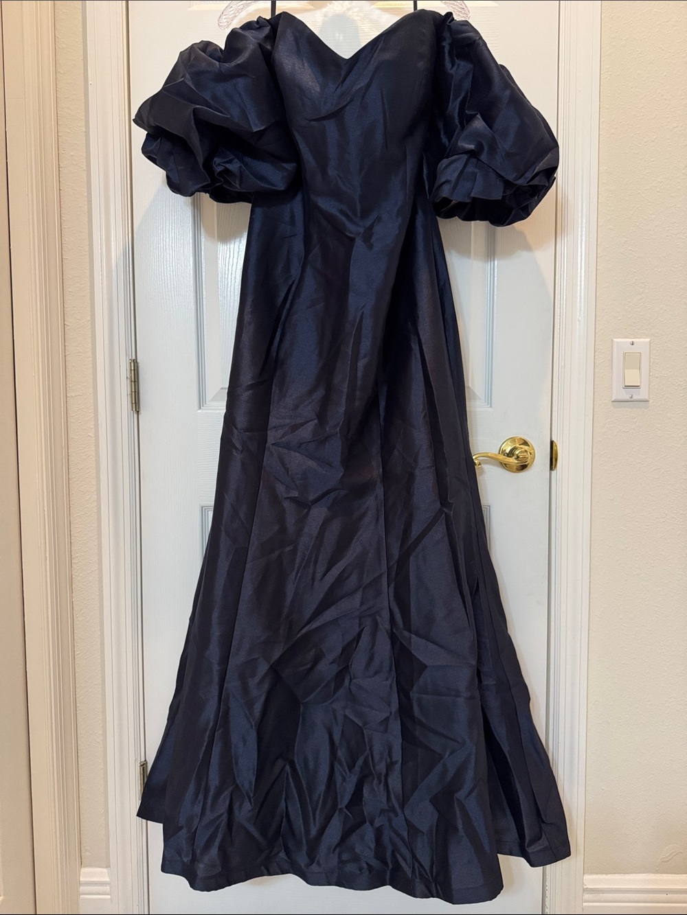 Mac Duggal 50677 Navy Sweetheart Off The Shoulder Puff Sleeve Gown Size 12 NWT - Picture 4 of 8
